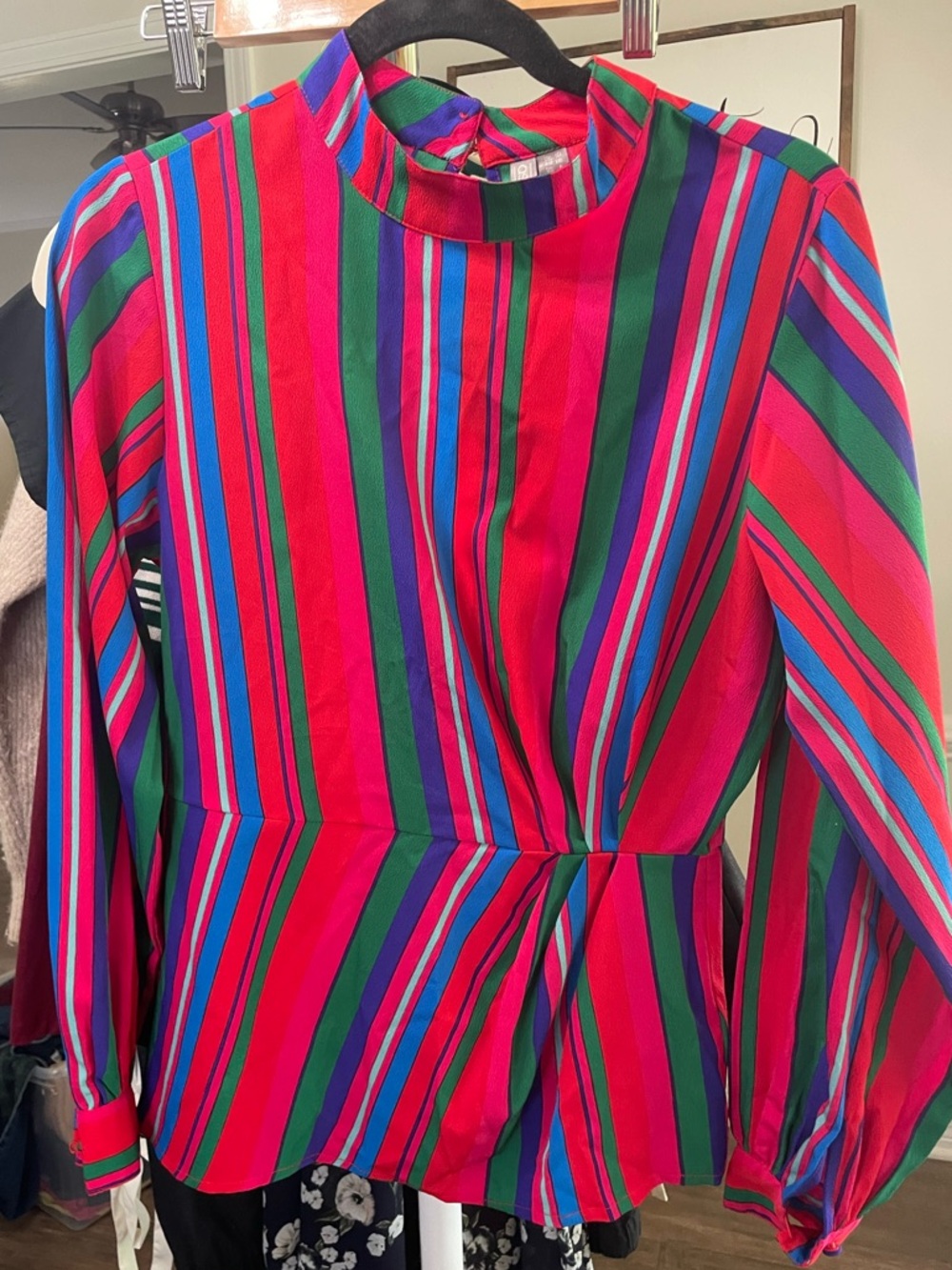 ASOS Striped Peplum Blouse Size 6 Bright Retro Open Back